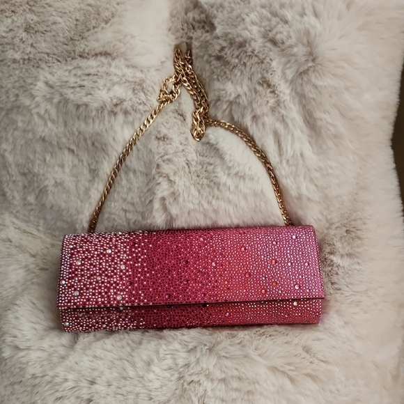 Olga Berg Handbags - NWOT Olga Berg Pink Rhinestone Clutch with Gold Chain
